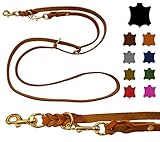 Hundeleine Fettleder Messing kleine Hunde/große Hunde 2m / 2,40m / 2,80m / 3,50m / 5m Doppelleine verstellbar (2m X 8mm, Cognac)