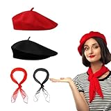 QSZHSL 4 Stück Baskenmütze, Französischen Beret Damen, Beret Damen, Frauen Klassische Der Französische Künstler Baskenmütze Barett, 50er Jahre Damen Kleid Zubehör 1950s Kostüm Set