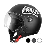 Westt Jethelm mit Visier Motorradhelm Herren Damen Helm Motorrad Roller Helm Mopedhelm Chopper Retro Mofa ECE 22.06 und DOT Zertifiziert