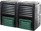 Sustania Garten Komposter Schnellkomposter 300L, Thermokomposter aus 100% Recyceltem Kunststoff, H83xB61xT61 cm, Wetterfest, UV-beständig, Klappdeckel, Belüftung, grüne Entnahmeklappe, 2er Set