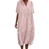 Sommerkleider für Damen, 2025, Kunstdruck, lässig, fließendes Kleid mit Taschen, V-Ausschnitt, Sommerkleider, rose, M
