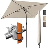 4smile Sonnenschirm Balkon SunnyShade Plus, Sonnnenschutz Balkon SET 3-in-1, Beige - UV50+ Sonnenschirm rechteckig 200 x 125 cm + Sonnenschirmhalter Balkongeländer + Sonnenschirmhülle