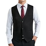 HISDERN Anzugweste Herren Schwarz Formelle Hochzeit Weste Klassische Einfarbig Anzug Westen Elegant Smoking Anzugwesten für Männer mit Taschen M
