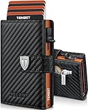 TENBST Ultradünne Geldbörse Herren, Portmonee Herren mit Münzfach & RFID Schutz, Premium Slim Wallet, Luxus Geldbeutel Kartenetui für 10 Kreditkarten - Schwarz & Orange