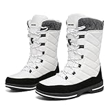Geweo Winterstiefel Damen Wasserdicht Schneestiefel Warm Gefütterte Winter Schuhe Trekking Boots Stiefel Weiß 39