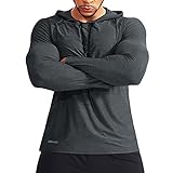 Muscle Alive Herren Lange Ärmel Kapuzenpullover Dehnbar Leicht Men Sweatshirts Polyester und Spandex Dunkelgrau M