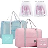 Reisetasche, Tragetasche, Nylon, leicht, faltbar, wasserabweisend, für Sport, Fitnessstudio, Reisetasche, Weekender, Pink+Grün, Simplicity