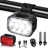 YGVQN Fahrrad Licht Set Powerful USB, Fahrradlampe Vorne und Hinten Rechargeable, Wasserdicht IPX5, Kabellos, Cityrad & Mountainbike, Fahrradlicht 8 Mode LED Beleuchtung