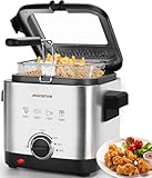 Aigostar 1,5L Fritteuse (1000W) - Edelstahl mit Temperaturregelung, Ölmarkierung, Antihaft-Korb, Geruchsfilter & Spülmaschinenkorb - Sicherheitsgriff + Sichtfenster - silber