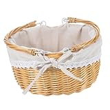 Garneck Geflochtener Picknickkorb mit Leinenfutter und Handgriff Vielseitiger Aufbewahrungskorb für Snacks Obst Brot Rustikaler Weidenkorb als und Dekoration