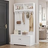 Merax Garderoben-Set Flur, Kompaktgarderobe, Modern Flurgarderoben Set mit 4 Kleiderhaken, Schuhschrank, Schuhbank, offenes Fach, Eingangsschrank Garderobenständer für Eingangsbereich, Weiß