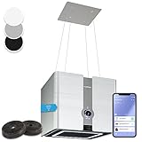 Klarstein Futurelight Smart Dunstabzugshaube freihängend - Abzugshaube Umluft mit 420m³/h Abluftleistung, Inselhaube Umluft mit LED-Beleuchtung, Edelstahl, silber