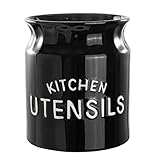 Karisky Kitchen Utensilhalter, großer Bauernhaus Utensilhalter für Arbeitsplatten, dekorative Keramikkoch -Utensilien, Schockhalter für Küchentheke, 14 x 16 cm, Schwarz