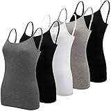 BQTQ 5 Stück Spaghetti Top Damen Unterhemd Spaghettiträger Tank Top mit Verstellbarer Strap Basic Cami Tank Top für Frauen und Mädchen, Schwarz, Weiß, Grau, Dunkelgrau, M
