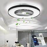 BKZO moderne Smart-LED-Deckenleuchte mit Ventilator Ø 60cm, Deckenventilator mit Lampe, Stufenlos Lüftungsgeschwindigkeiten, mühelose Lichtdimmung, 3000-5500 K, Schwarz, 60CM