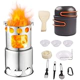 qunlei Camping Kochgeschirr Set, Holzofen Tragbar Tragbar Rucksackreisen Outdoor Wandern Camping Mini Gaskocher Topf