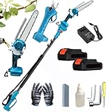 4-in-1-Akku-Hochentaster und elektrische Astschere zum Baumschneiden, bürstenlose 8-Zoll-Kettensäge, 2er-Pack, 13000-mAh-Akkubetrieb, mit 125–220 cm Verlängerungsstange für Bäume