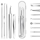 maxtachi 5 Stück Mitesserentferner Komedonenquetscher Set, Hochwertiges Edelstahl Pickel Ausdrücken Werkzeug mit Pinzette & Organizer, Blackhead Remover für Mitesser Pickel Whiteheads Akne