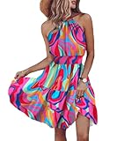 Yeenily Sommerkleid Damen Ärmellos Knielang Kleider Freizeit Elegant Neckholder Strandkleid Sexy Casual Sommer Minikleid (Rot, M)