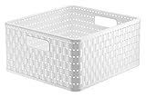 Rotho Country Aufbewahrungskiste 14l in Rattan-Optik, Kunststoff (PP) BPA-frei, weiss, 14l (32.8 x 30.0 x 16.0 cm), Weiß