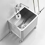 Robustes Mehrzweckspülbecken aus Edelstahl, Bodenwischbecken, freistehende Waschstation, Wischbecken mit Wasserhahn, Waschwanne, Ausgussbecken