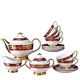 15 Stück Knochenporzellan Rot Aufkleber Kaffee Set Modern Relief Porzellan Tee Set