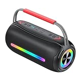Bluetooth Lautsprecher mit Tragegriff，40W Musikbox Bluetooth Box mit Dualen Bass-Treibern， IPX7 wasserdicht，RGB Lichter, TWS Kopplung，AUX, TF Karte,Geeignet Party/Outdoor/Reisen.