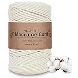 VORHOT Makramee Garn 4mm x 170m Beige, Makramee Baumwollgarn 4mm, Baumwoll Bastelschnur für DIY Handwerk Basteln Stricken Boho Deko Wandbehang Dekoration Wohnzimmer Balkon, Baumwollkordel Natur