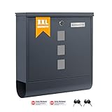 Zedelmaier XXL Personalisiert Briefkasten mit Edelstahl Namensschild 35 x 35 cm mit 4 Schlüsseln für B5&C4 Umschlag Wandbriefkasten Mailbox Briefkästen mit Zeitungsfach RAL7016 Anthrazit