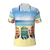 GUOLGP Poloshirt mit Strandszene, bedruckt, atmungsaktiv, bequem, kurzärmelig, für Herren, Alltag, Golf, Camping, Schwarz , S
