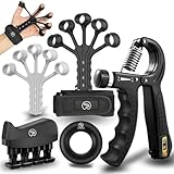 STRABOZZ Handtrainer Fingertrainer, Verstellbares Griffkraft Trainer Set -5-Teilig- Unterarmtrainer, Fingerstrecker Neopren Handgelenk Band - Finger Grifftrainer - Grip Ring, Hand & Unterarm Training