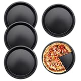 Rairsky 4 Stücke 15 cm Pizzabackform Carbonstahl, Klein Pizzabackbleche Rund, Mini Pizzateller Antihaftbeschichtet Pizzateller Pizzapfanne Käsekuchen Backblech für Backen Pie Pizza Käsekuchen