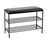 FRAMADO - Schuhbank mit Sitzfläche - Schuhregal mit Sitzbank - 75 x 30 x 55 cm - aus Metall, 2 Ablagen, ohne Montage - Sitzbank Flur POSTO Schwarz mit Sitz Kunstleder Schwarz, Metallprofil 15 mm