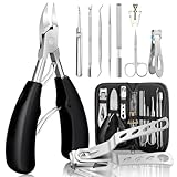 CIRULLI 10 Pcs Maniküre set,Nagelschere Set mit Nagelknipser,Nagelzange,Edelstahl Maniküre pediküre set für Dicke,Eingewachsene Fußnägel,Schwarze Nagelschere für Senioren,Männer,Frauen