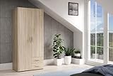 FORTE TELANE Kleiderschrank 80 90, Moderner Kleiderschrank, 2-türig, 2 Schubladen, Drehtürenschrank, Holzwerkstoff, Weiß/Beige, 87,9 cm breit x 195 cm hoch x 53,9 cm tief