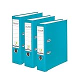 Original Falken 3er Pack PP-Color Ordner. Made in Germany. 8 cm breit DIN A4 Türkis Vegan Kunststoff-Ordner Ringordner Aktenordner Briefordner Büroordner Plastikordner Schlitzordner