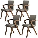 4er-Set Esszimmerstühle im Mid-Century-Modern-Stil mit Polsterung aus PU-Leder und geschwungener Rückenlehne – bequeme Armlehnstühle aus Holz für Küche und Wohnzimmer, schwarze Holzbeine – A