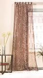 Fertigschal mit Schlaufen Gardine Schlaufenschal Vorhang mit Blumen Transparent BxH 140x245cm 1 Stück Braun mit Blumen
