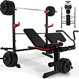 Arlopu 6-in-1 verstellbare Hantelbank mit Beinstrecker und Preacher-Curl, multifunktional, olympisches faltbares Bankdrücken-Set mit 5,1 cm Heringen und 101,6 cm Kniebeugenständer, flaches Training
