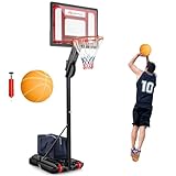 GOPLUS Basketballkorb Outdoor, Basketballkorb mit Ständer, Korbhöhe von 105-260 cm einstellbar, Basketballständer tragbar mit 2 Rädern, Korbanlage für Kinder & Jugendliche (Mit Ball & Pumpe)