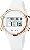 Uhren Damen Digitale Armbanduhr Frauen Kinderuhr Mädchen Multifonktion Damenuhr Digital Silikon Armband mit Licht Alarm Stoppuhr Rosegold