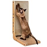 EHEYCIGA Kratzbrett Katze, 68 cm Hohe L Förmige Kratzpappe für Katzen, Hochdichtes Verschleißfestes Kratzmöbel mit Katzenspielzeug, Katzenkratzbrett für Wand und Ecke, Groß