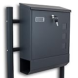 BITUXX® Freistehender Standbriefkasten Briefkastenanlage Briefkasten mit Zeitungsrolle Eckig Dunkelgrau Anthrazit