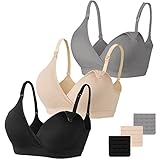 Vinfact Still BH Damen Ohne Bügel 3Pcs Nahtloser Schwangerschafts-BHS V-Ausschnitt Stillbh Nursing Bra mit zusätzlichen Verlängerungen Stillen und Schlaf - L-Schwarz/Haut/Grau