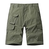 Herren Bermuda mit Taschen Cargo Kurze Hosen Sommer Shorts Einfache Bequeme Loose Fit für Outdoor Reisen Tägliche Verwendung Leichte Shorts Vintage Elastische Taille Casual Mode, militär-grün, 34