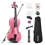 Vangoa 4/4 Violine Erwachsene Akustische Geige Violin Anfänger Set für Studenten Starter mit Geigenkoffer, Kolophonium, Schulterstütze, Stimmgerät, Saiten, Geigenbogen, Griffbrettaufkleber, Rosa