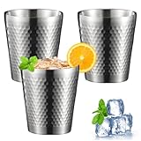 Gykutix 3 Stück 300ml Edelstahl Becher Edelstahlbecher Stapelbar Trinkbecher Doppelwandig Metallbecher Hammermuster Camping Tassen für Bier, Saft, Wasser
