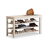 Esspoxi Schuhregal, Ottomane Mit Stauraum, Stilvoller Bank-Organizer Für Den Eingangsbereich, Mit Massivholzrahmen, Verstellbarem Regal, Schuhschrank Mit Abgerundeten Ecken Und Klappsitz(White,3RD FLO
