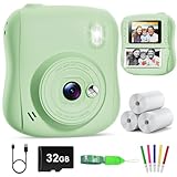 Hangrui Kinderkamera Sofortbildkamera, 14MP Sofortbildkamera Kinder mit 32G Karte & Druckpapier, 1080P Kamera Kinder Sofortdruck mit Farbige Stifte, Geschenk für 3-12 Jungen und Mädchen