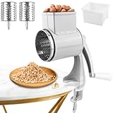 Manuelle Nussmühle mit 2 abnehmbaren Trommelblättern, Edelstahl Schnelles Schneiden Gemüsehobel, Manuelle Erdnussmühle mit Kurbel Nussmühle ideal als Nussreibe Mandelmühle Kartoffelreibe (Weiß)